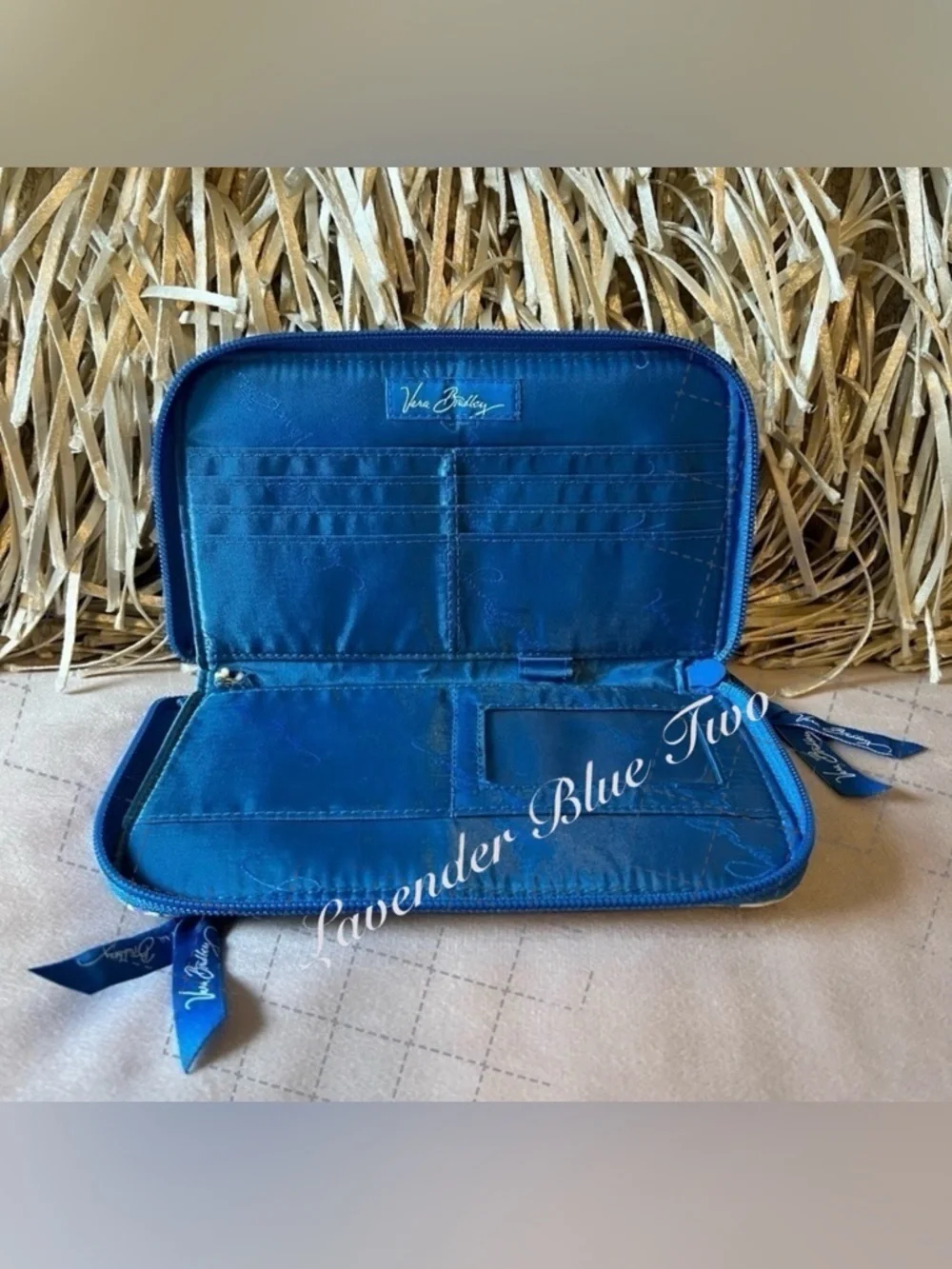 VERA BRADLEY Capri Blue Zip Around Wallet Long Purple White Paisley Travel